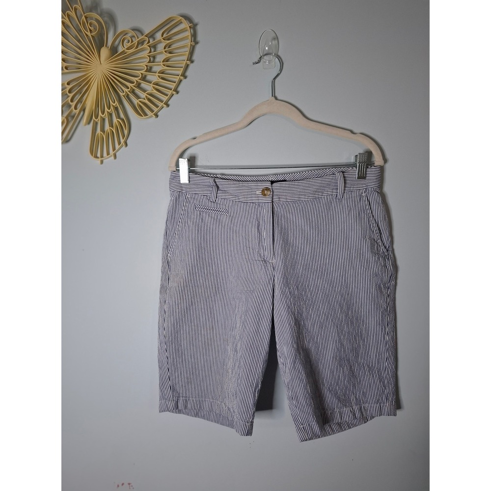 Talbots Blue White Seersucker Striped Shorts Womens Size 6 Cotton Preppy Bermuda
